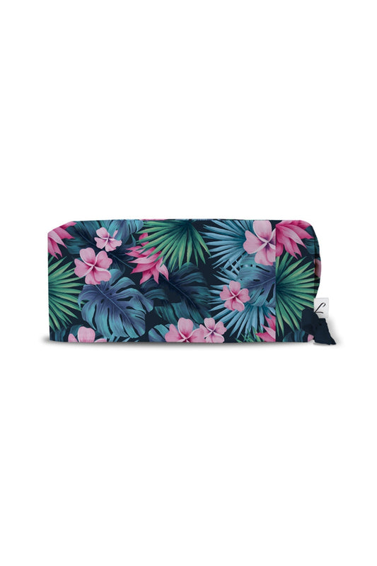 Trousse à maquillage avec motifs uniques de feuilles et fleurs, Calot de bloc – Bleu marine