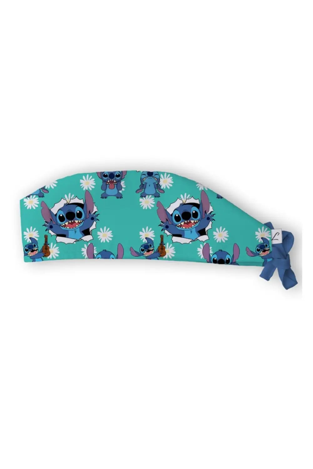 Gros plan sur un calot médical Aelin avec une couture, collection art turquoise imprimé Stitch