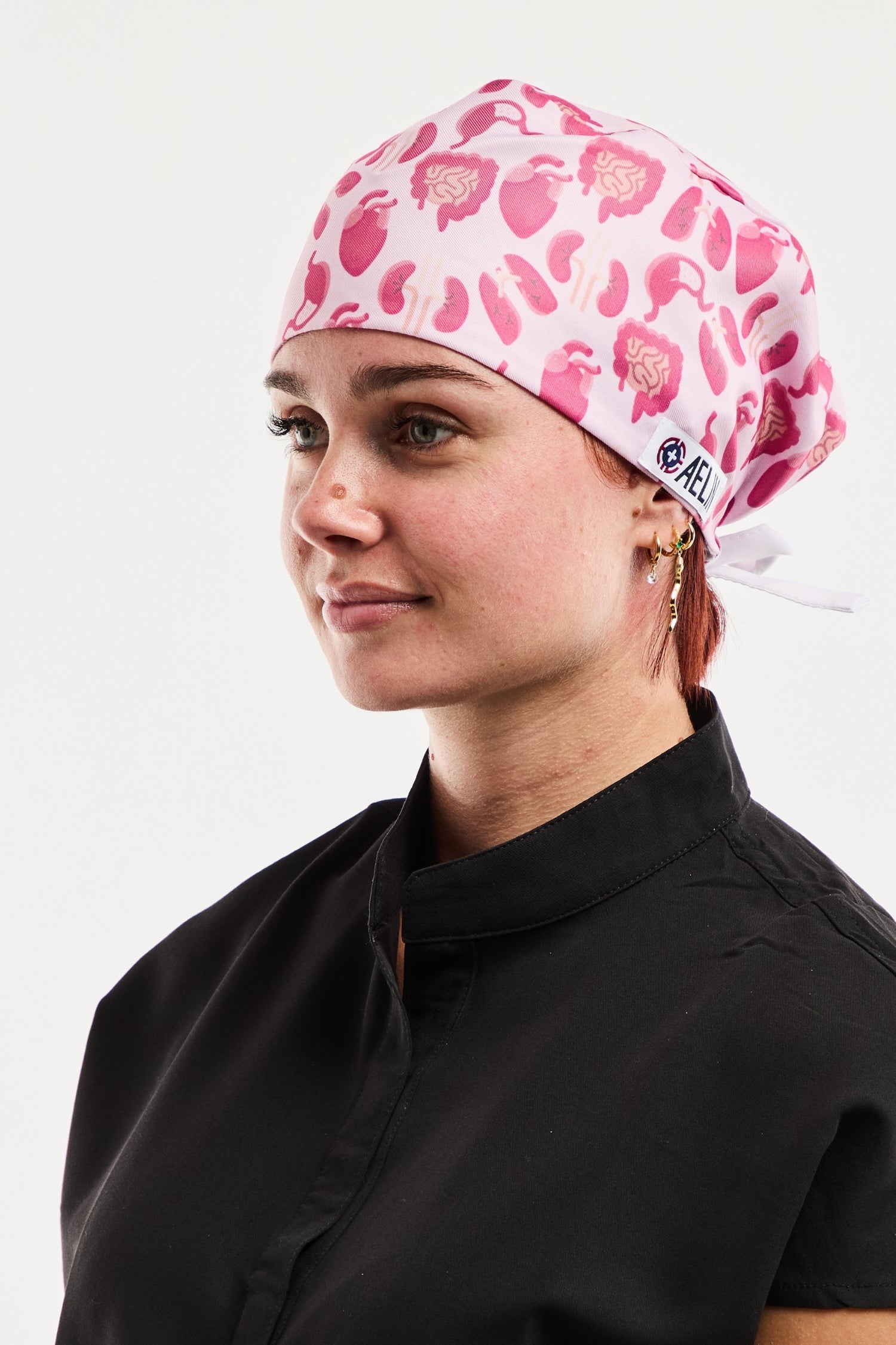 Calot médical à fraises rose et blanc, collection art Médical Aelin