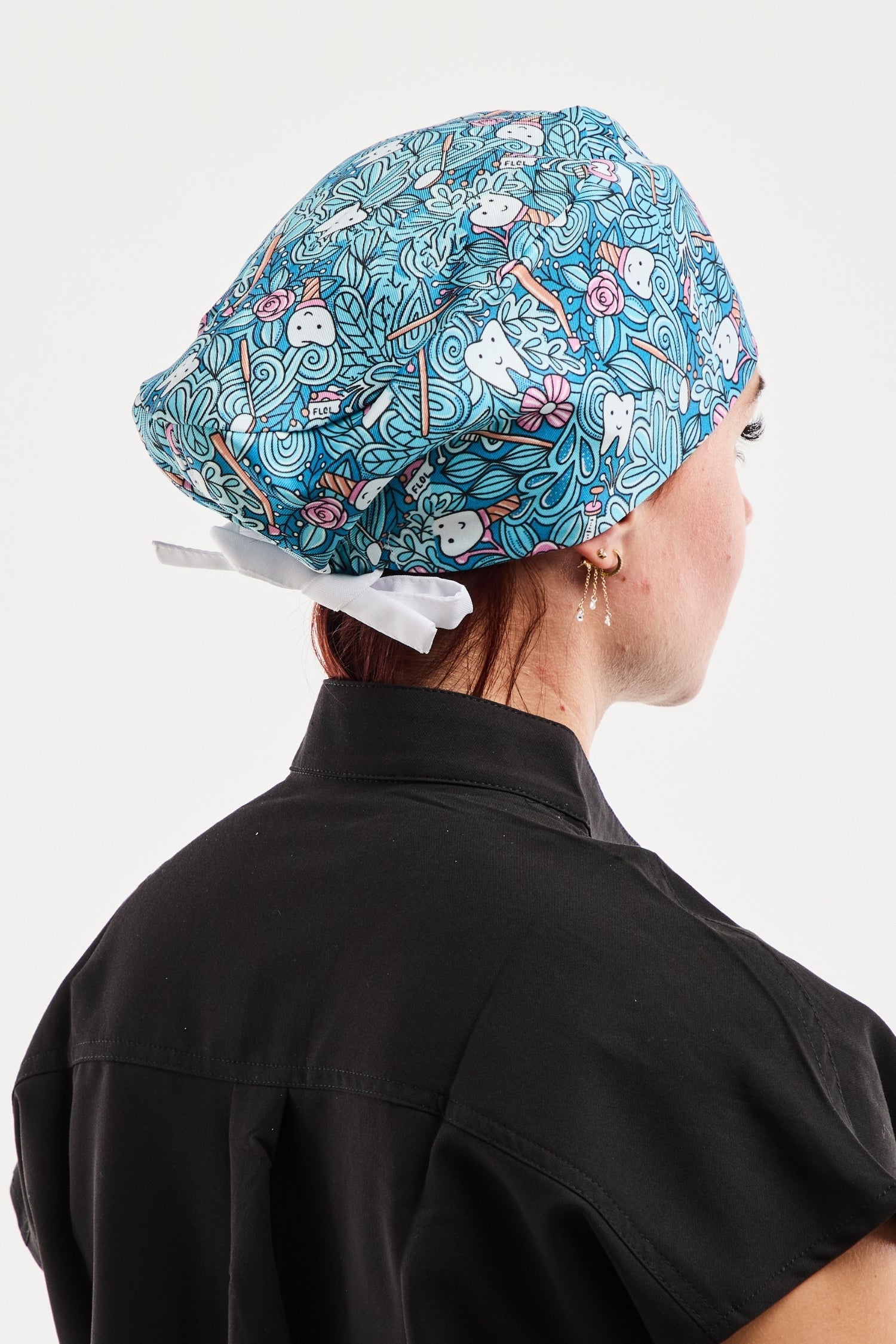 Calot médical Aelin collection art dentisterie florale bleu à motif