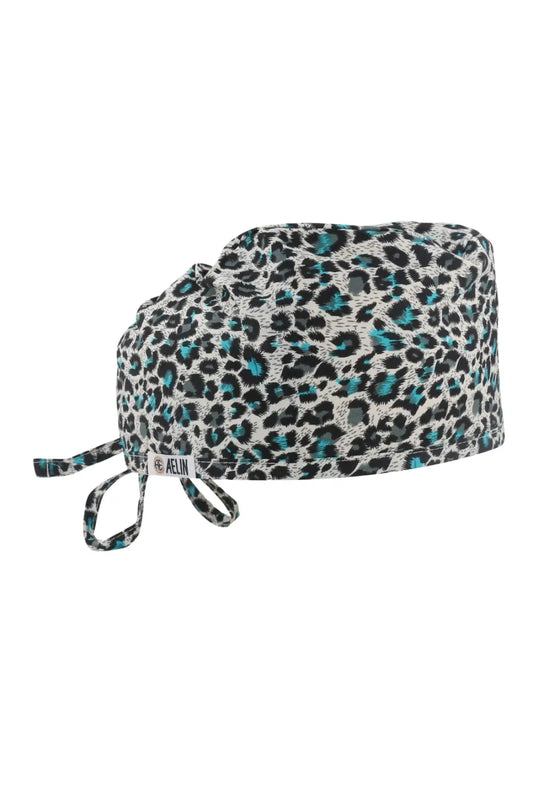 Calot médical Aelin à motif léopard en gris, noir et teal
