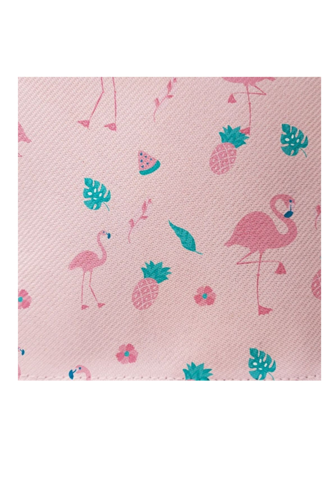 Calot médical aelin en tissu rose avec motif flamants et fruits tropicale