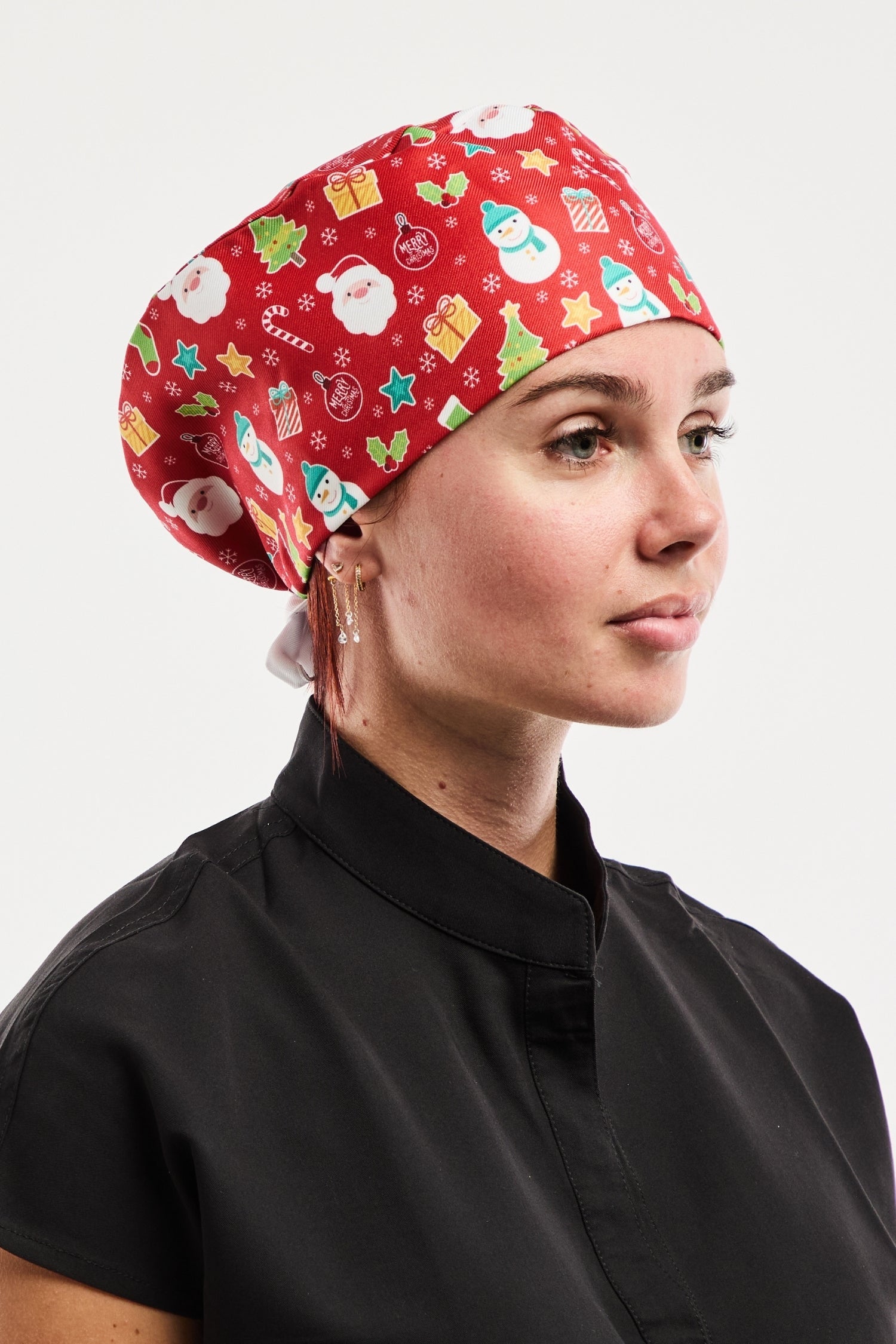 Calot médical Aelin rouge Noël classique, collection Art, coton festif élastique