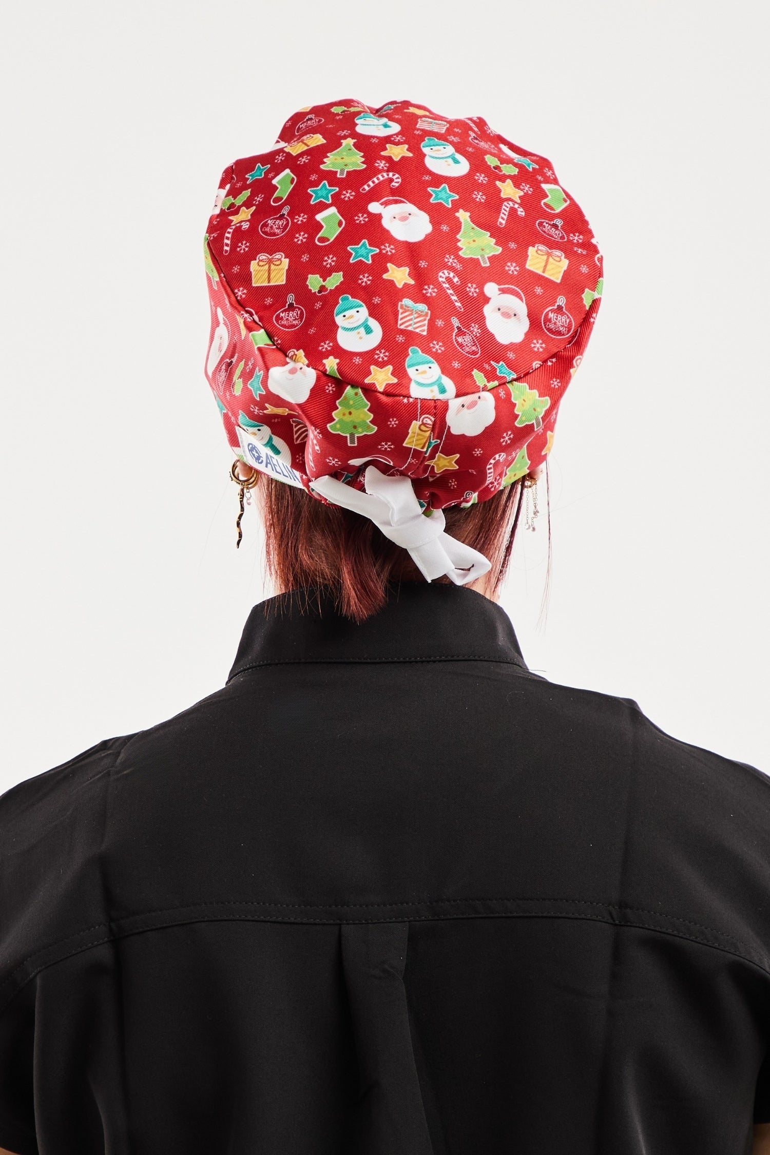 Calot médical rouge Noël Aelin, collection Art, motifs festifs