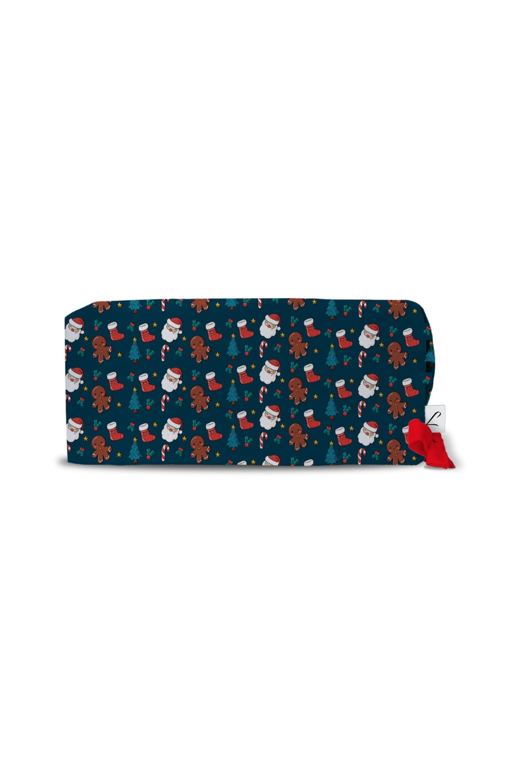 Trousse navy bleue à motif floral avec pendentif rouge, idéale pour le Calot de Bloc