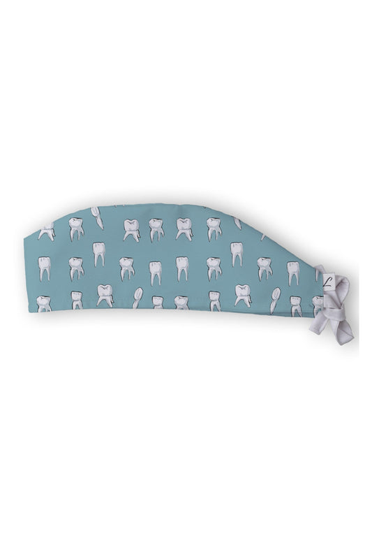 Tête de lit courbée en tissu teal avec motif de chaise blanche et jouet en peluche