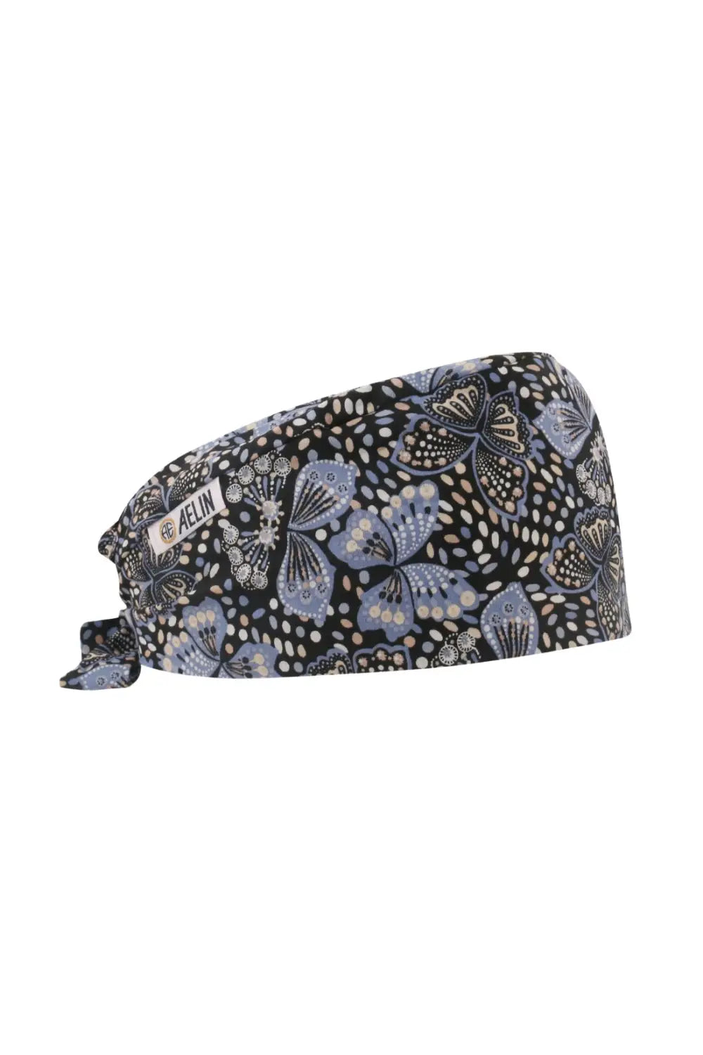 Calot médical Aelin avec motif papillon et floral pour cheveux courts en gris et noir