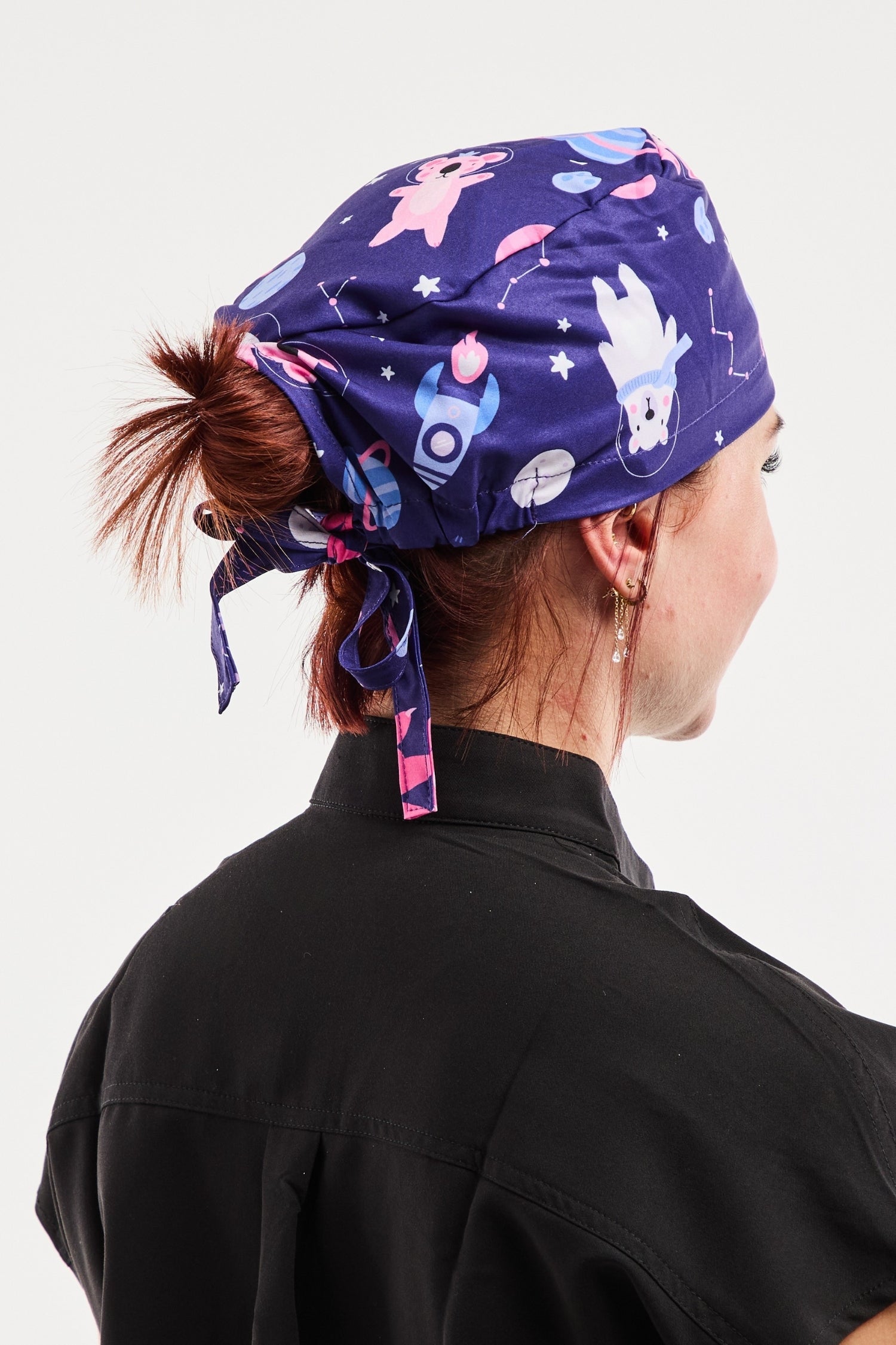 Calot médical imprimé Animaux de l’Espace bleu marine avec astronautes