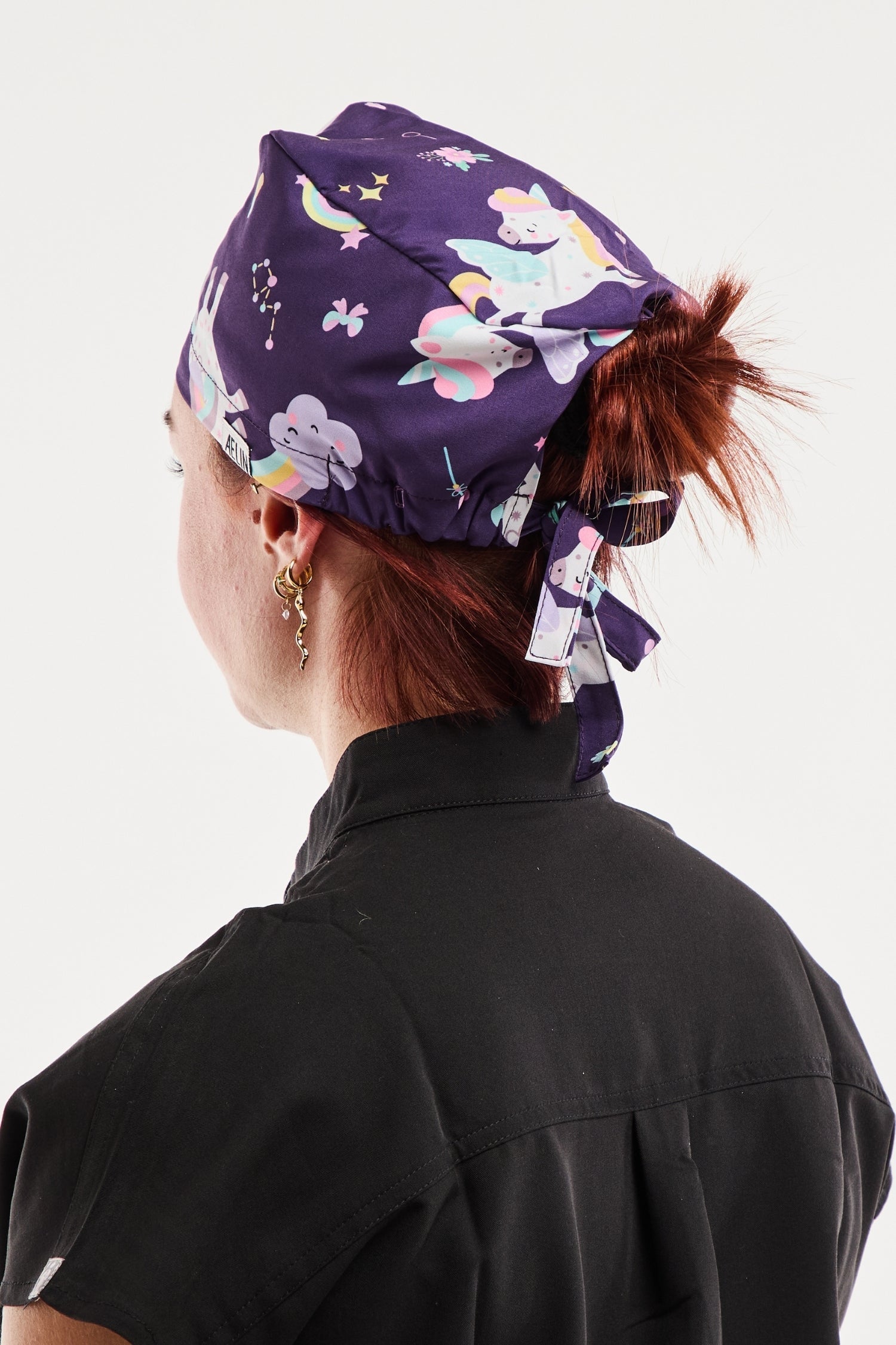 Calot médical imprimé motifs magiques violet licorne pourpre nuages étoiles