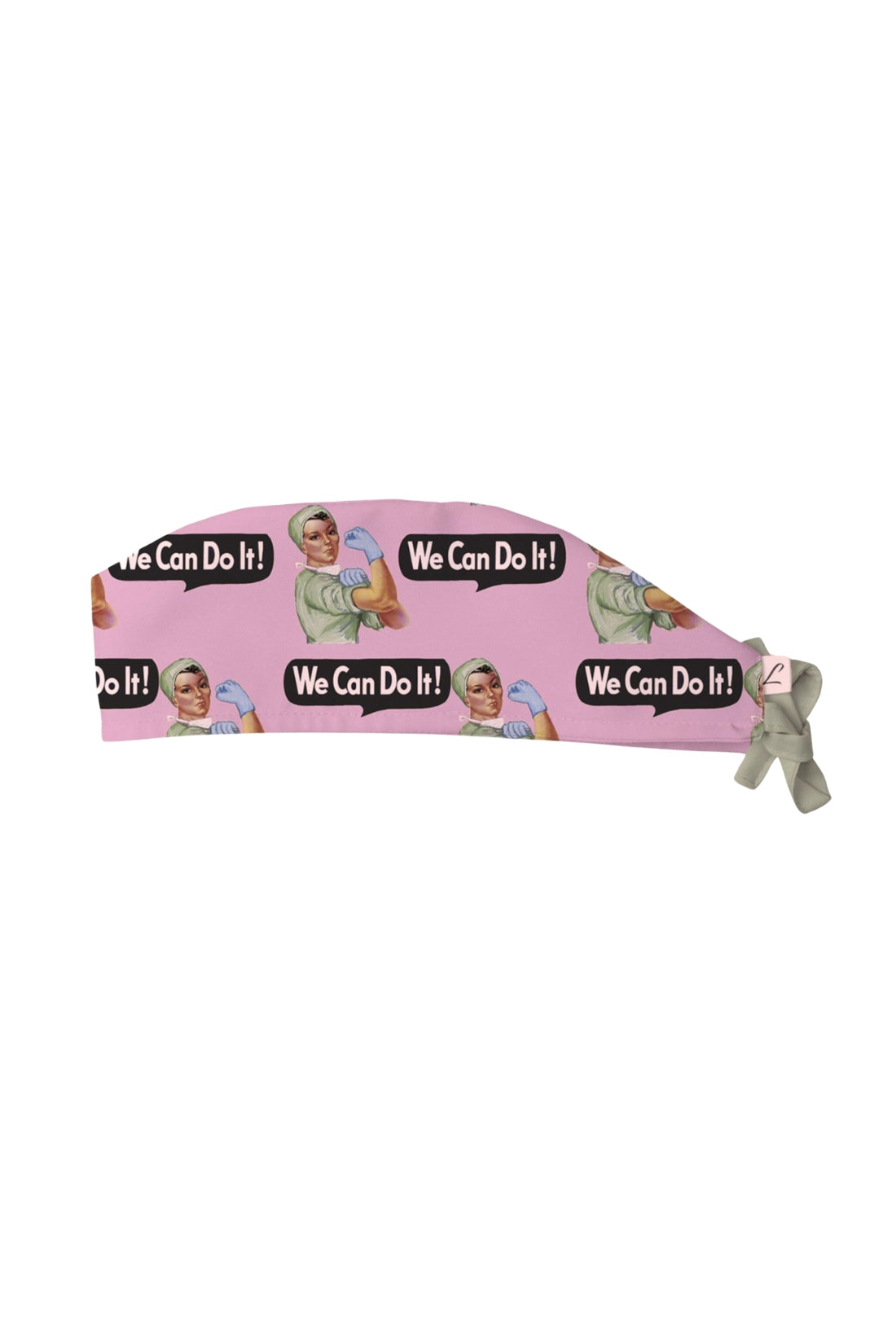 Calot médical rose imprimé Girl Power avec slogan We Can Do It et illustrations vintage