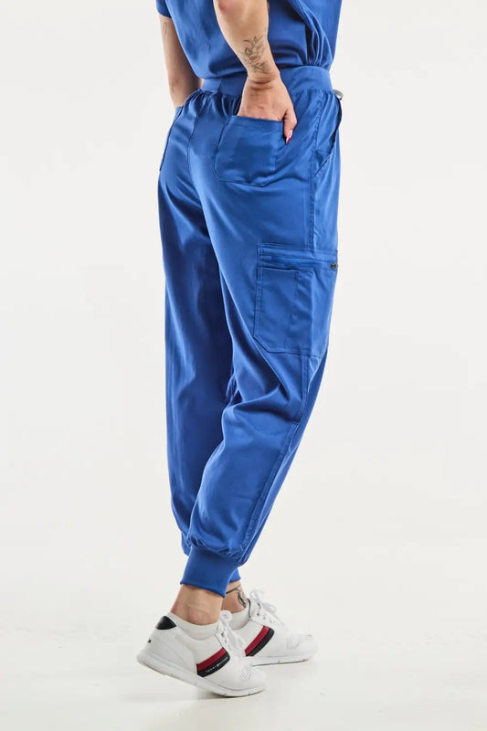 Pantalon médical jogger EMMA en bleu roi pour femme, alliant confort et style