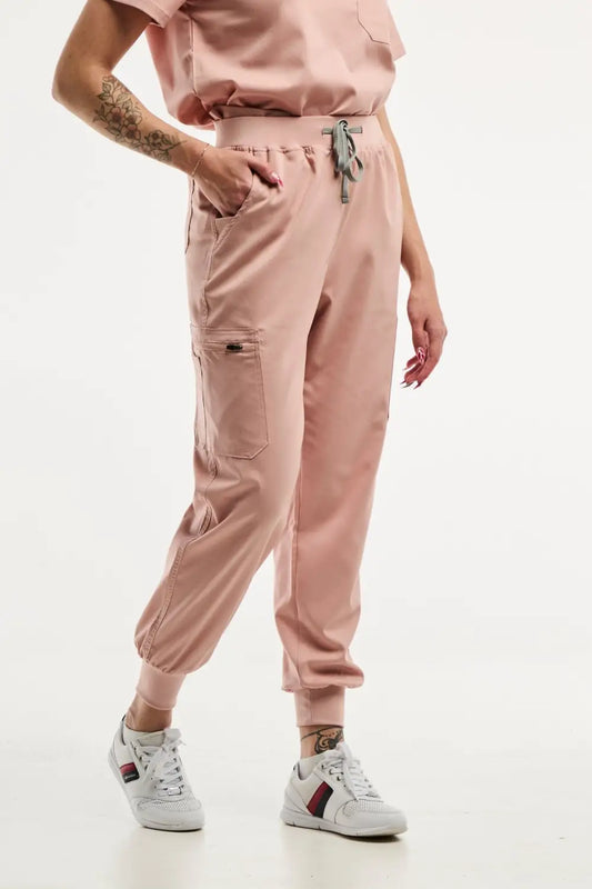 Pantalon médical jogger EMMA rose clair pour femmes, idéal pour le confort au travail