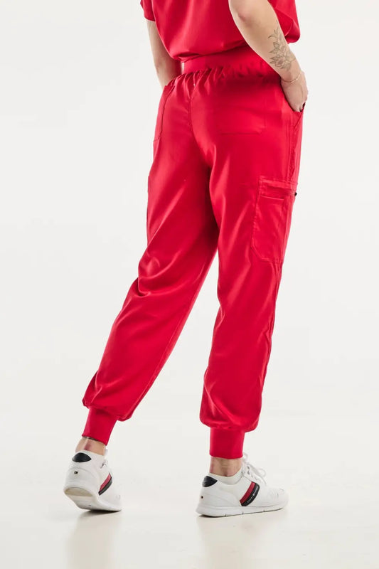 Pantalon médical EMMA jogger rouge pour femmes, idéal pour le confort au travail