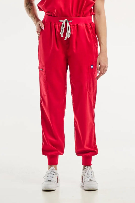 Pantalon médical jogger EMMA rouge pour femmes, alliant confort et style
