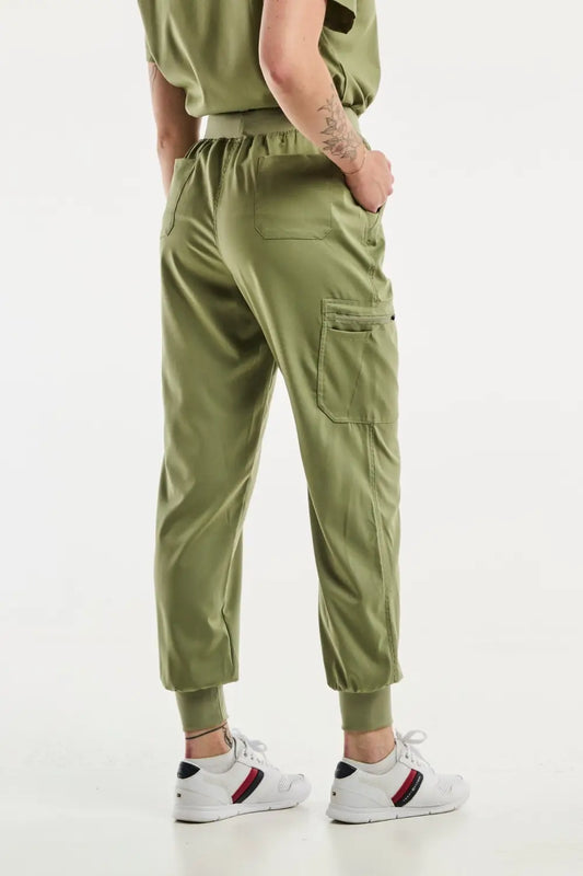 Pantalon médical jogger EMMA vert olive pour femmes, idéal pour le confort au travail