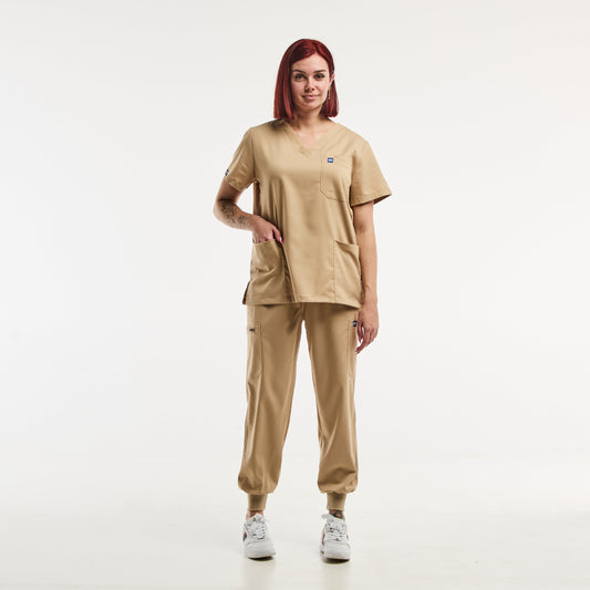 Tan Medical Scrubs EMMA Jogger Tenue Médicale Femme Vert Olive Pantalon Médical Jogger