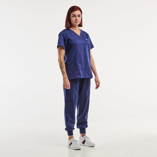 Tunique médicale et pantalon médical jogger EMMA en bleu marine pour femme