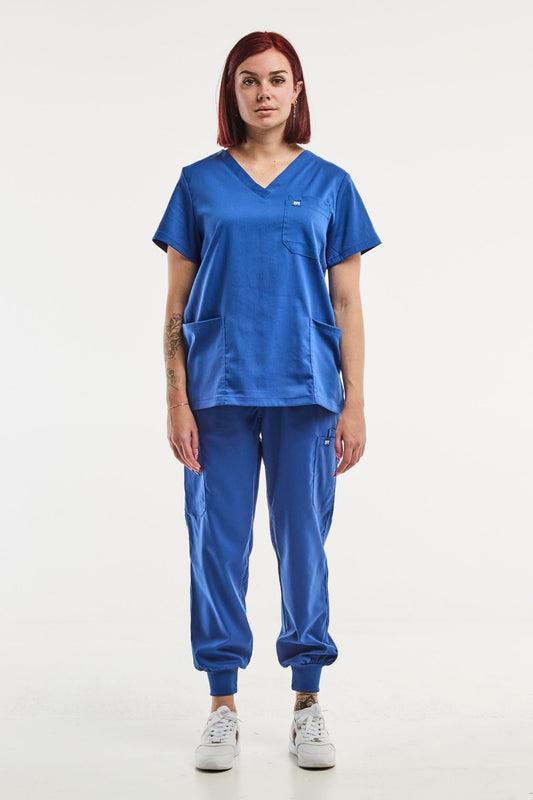 Pantalon de tenue médicale EMMA Jogger en bleu roi pour femme, vêtement médical