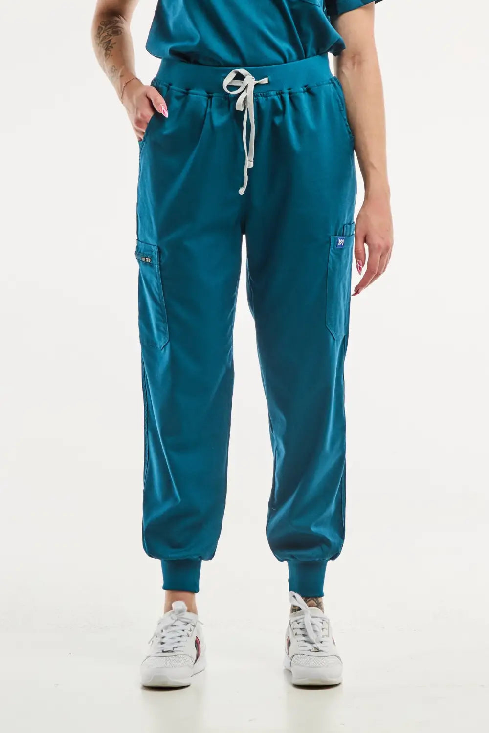 Pantalon de scrub à cordon teal pour tenue médicale femme EMMA Jogger vert turquoise