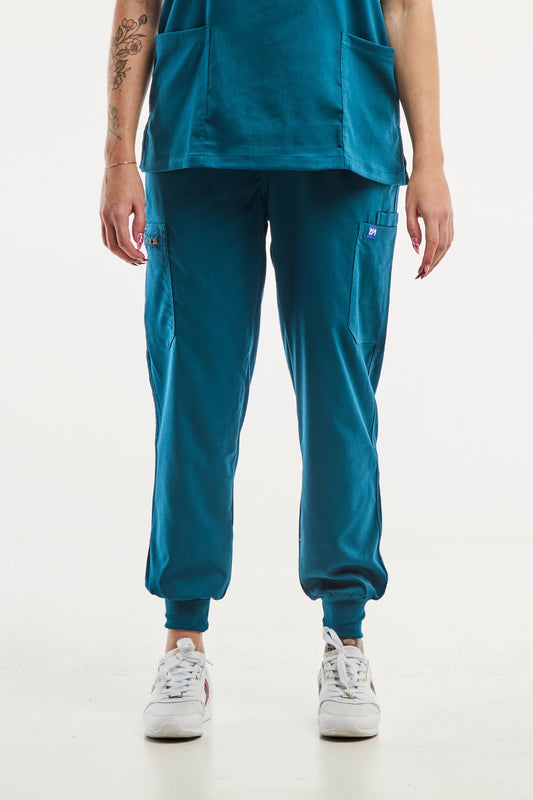 Pantalon de scrub vert turquoise pour femme, modèle EMMA, idéale pour tenue médicale