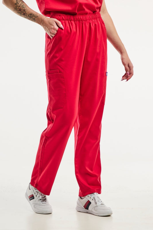 Pantalon médical ajusté rouge EMMA pour femme, tenue médicale élégante et confortable