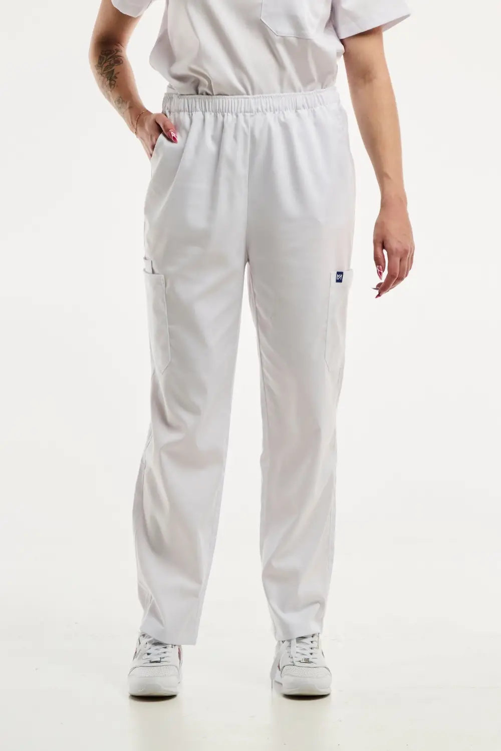 Pantalon médical ajusté blanc pour femme avec taille élastique EMMA - Tenue médicale