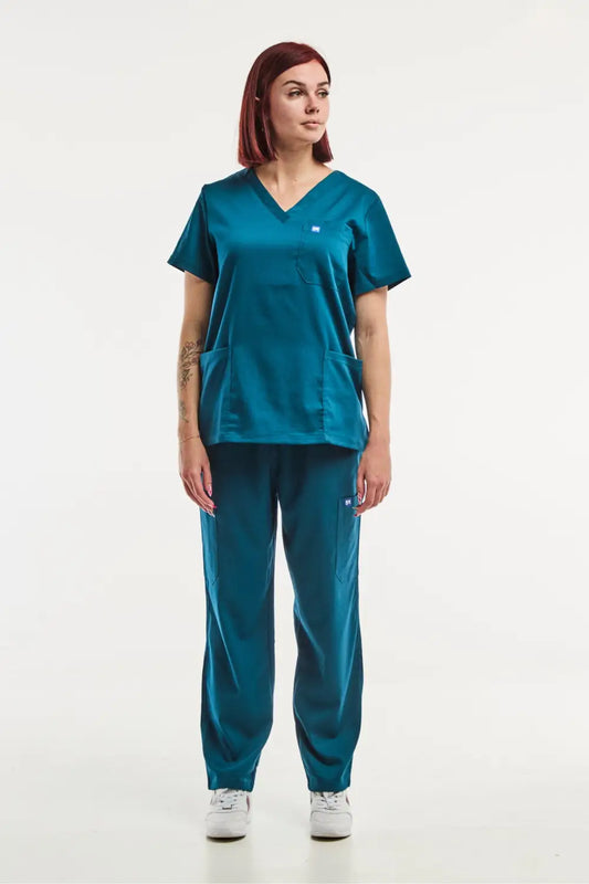 Pantalon médical ajusté TEAL pour femme EMMA, tenue médicale vert turquoise