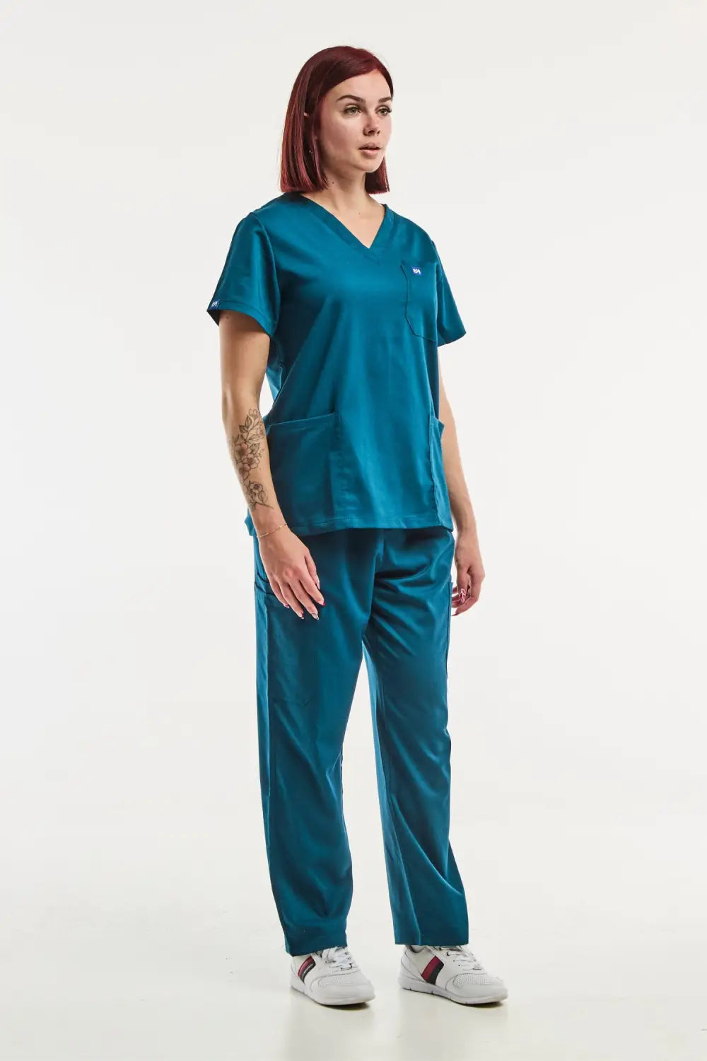 Pantalon médical ajusté femme EMMA en vert turquoise, pantalon médical confortable