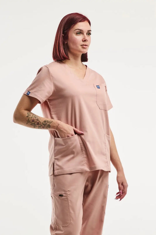 Tunique médicale col rose EMMA pour femmes, élégante et confortable en médecine