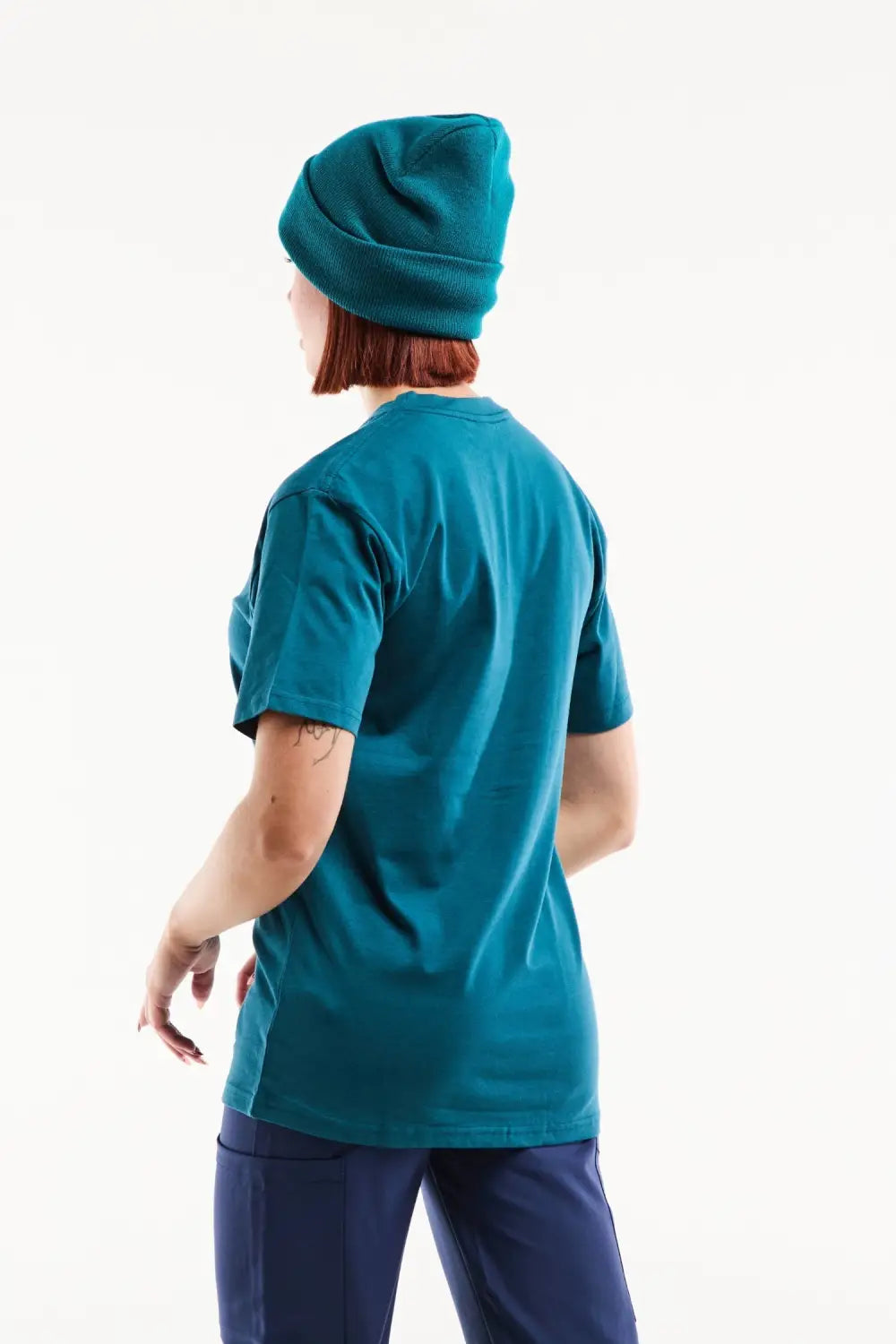 Tee-shirt teal oversized à poche, cœur anatomique brodé, coton doux