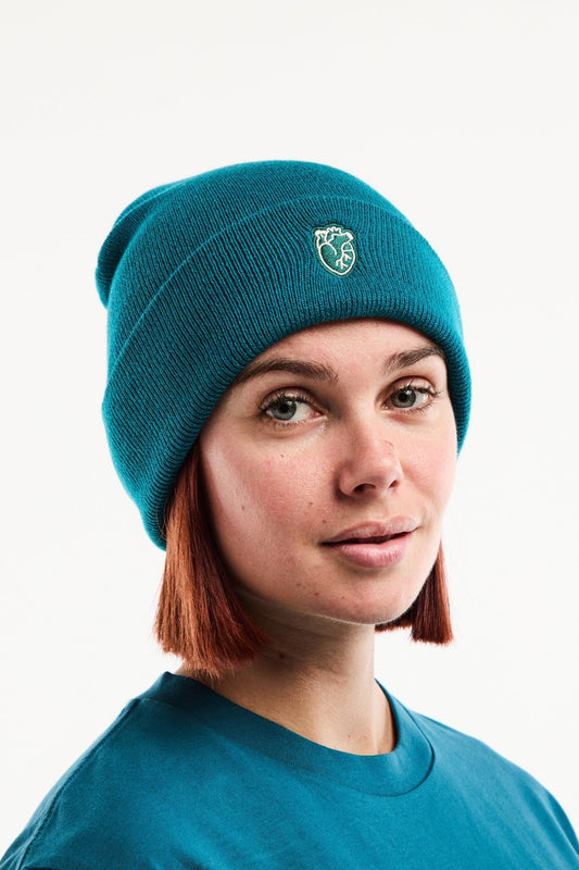 Bonnet Cœur Anatomique brodé en maille côtelée teal, édition limitée