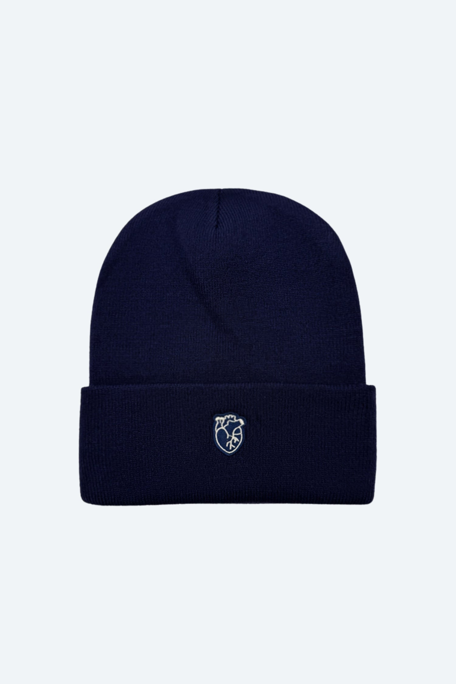 Bonnet bleu marine avec cœur anatomique brodé blanc, édition limitée