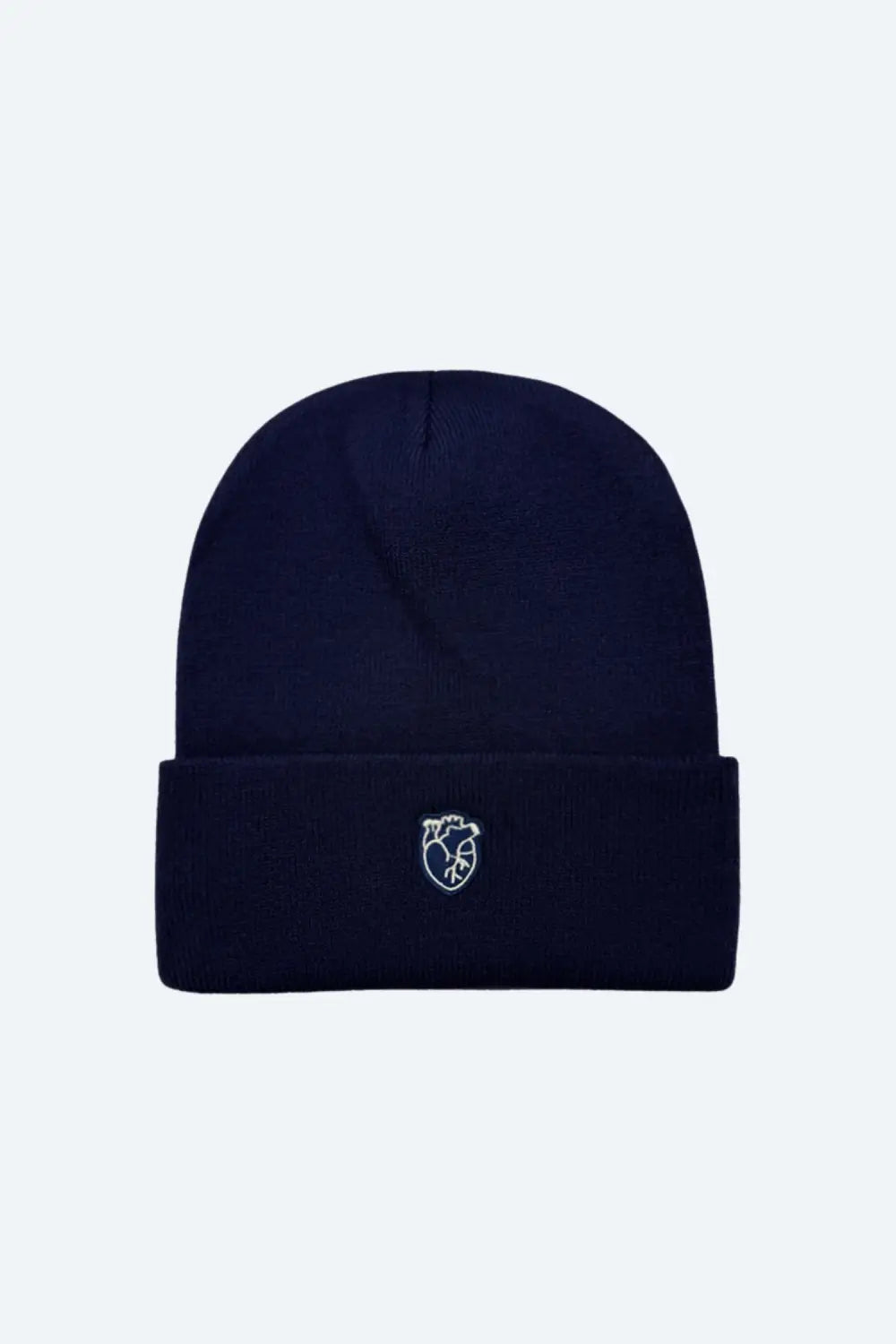 Bonnet bleu marine avec cœur anatomique brodé blanc, édition limitée