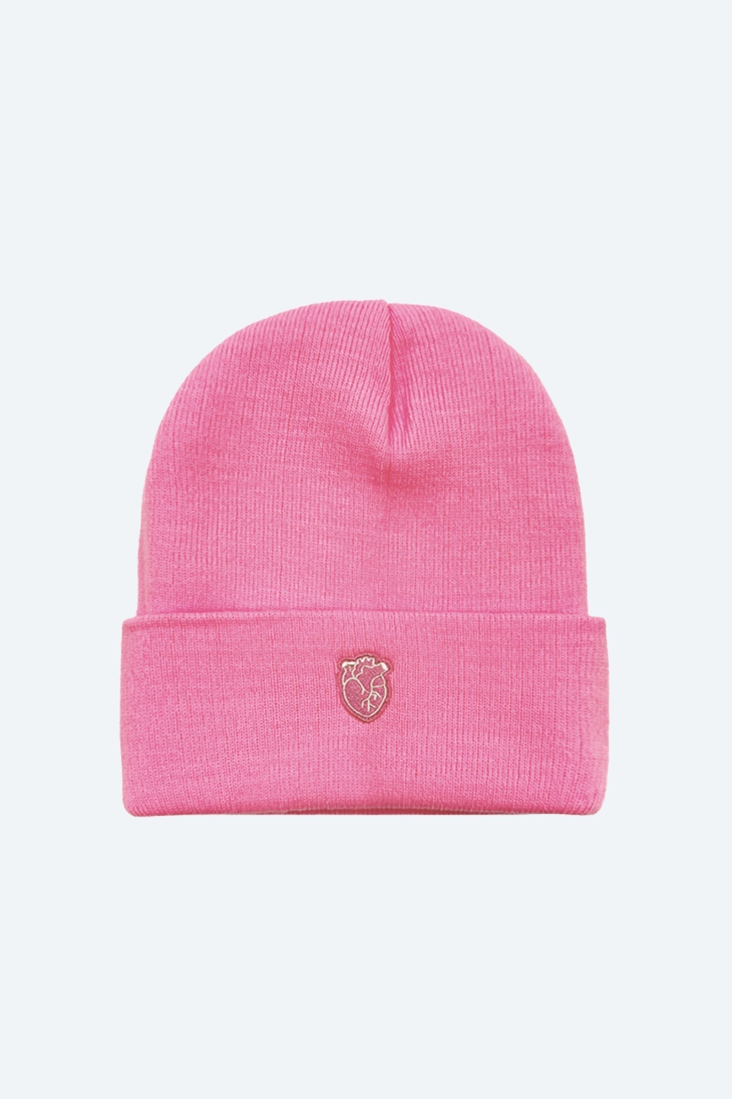 Bonnet Cœur Anatomique brodé, édition limitée, rose en laine ou acrylique