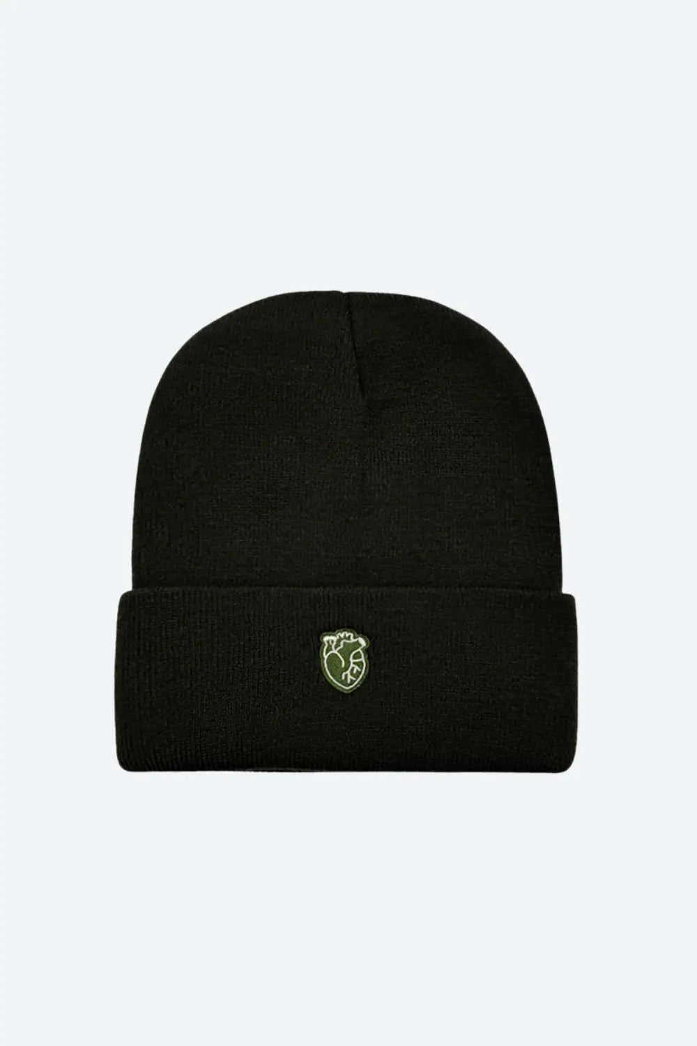 Bonnet cœur anatomique brodé noir avec logo vert en laine