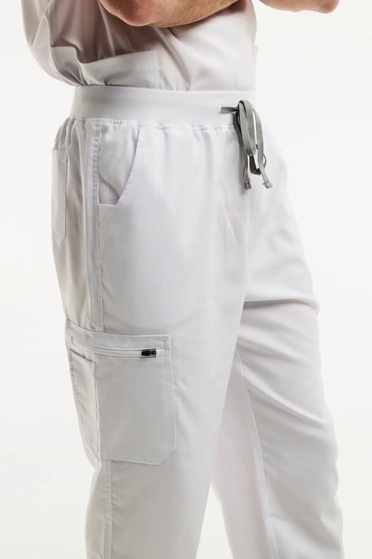 Pantalon médical jogger LUCA blanc pour hommes, idéal pour un confort optimal