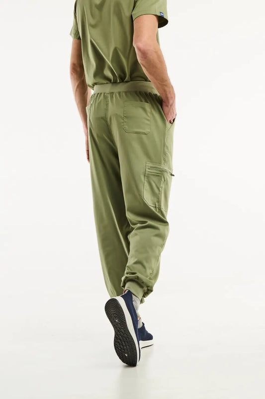 Pantalon médical jogger LUCA vert olive pour homme, confortable et tendance