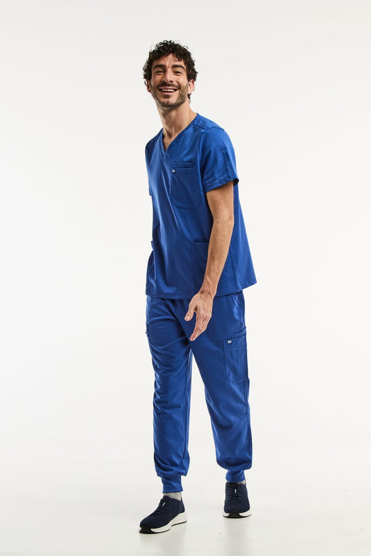 Pantalon médical complet LUCA Jogger en bleu roi pour homme, tenue médicale