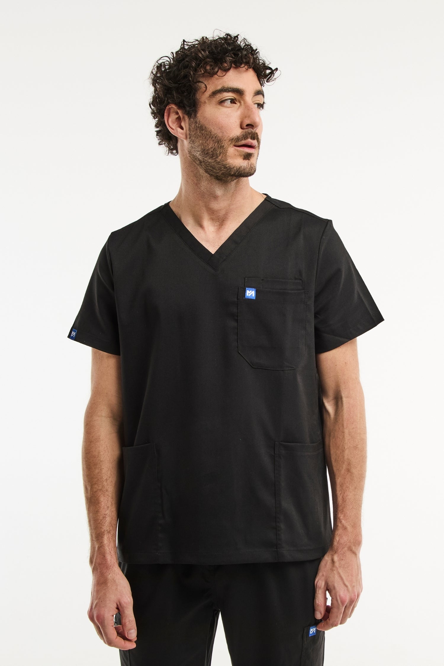 Tunique médicale col v-neck noire pour homme LUCA, idéale pour professionnels de santé