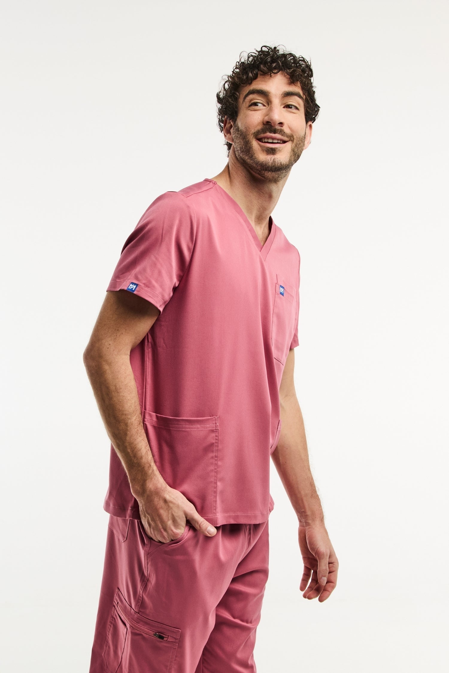 Tunique médicale col rose LUCA pour homme, conçue en tissu confortable et durable