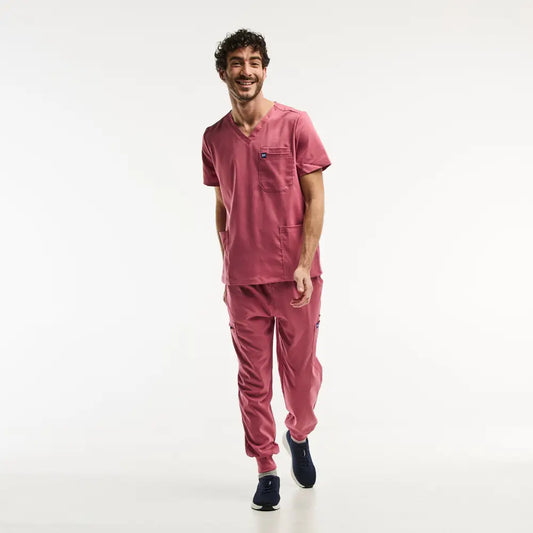 Maroon scrub suit of the LUCA Jogger ensemble médical complet pour homme