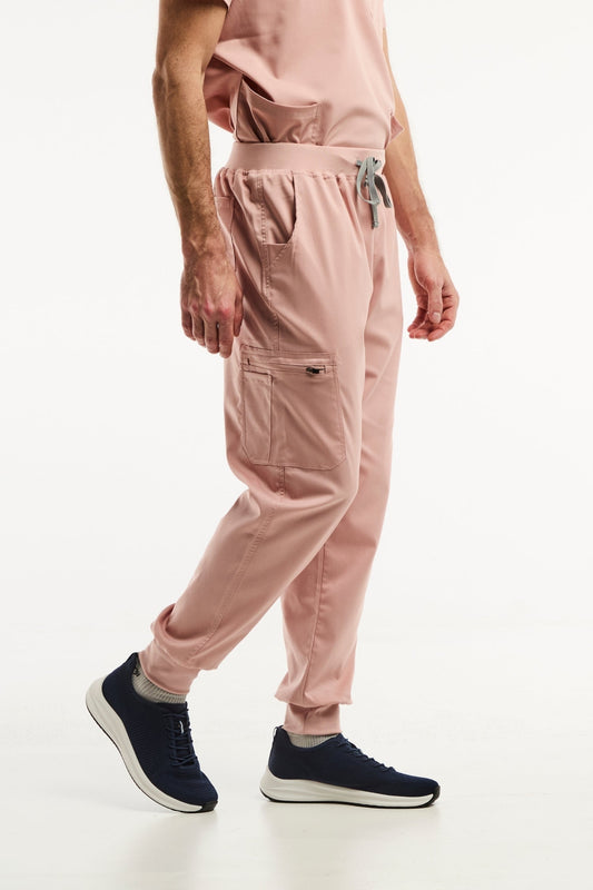 Pantalon médical jogger LUCA en rose clair pour homme, idéal pour le secteur médical