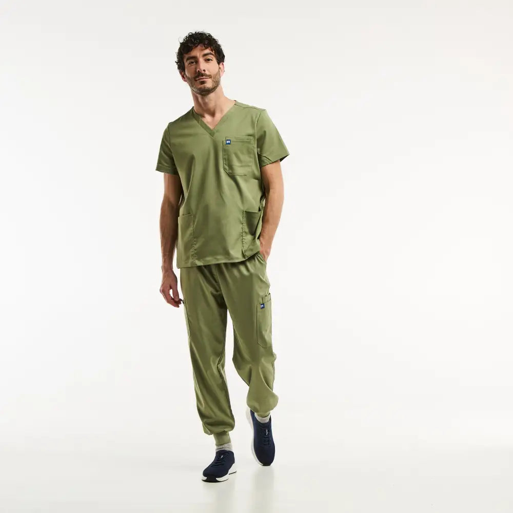Olive green scrub suit for men, LUCA Jogger ensemble médical complet vert olive