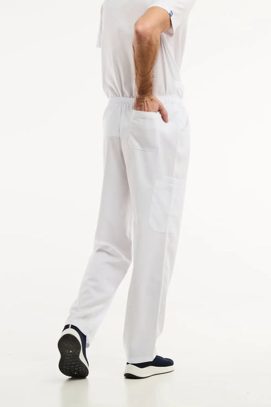 Pantalon médical homme LUCA blanc facile à entretenir pour uniformes professionnels