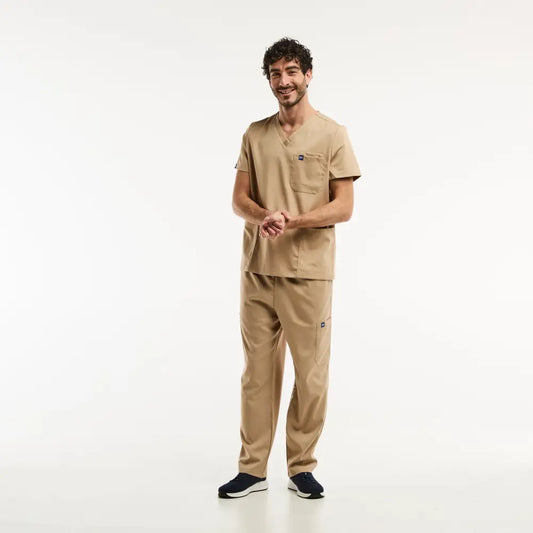 Ensemble médical LUCA en tan, répondant aux exigences avec tunique col pour homme