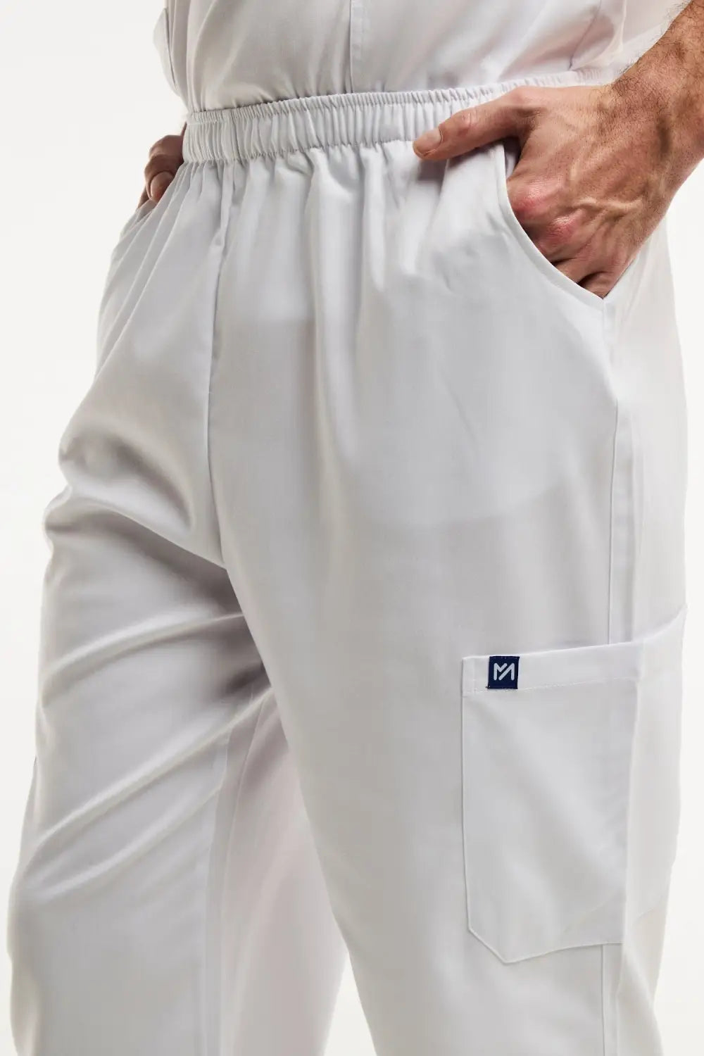 Pantalon classique blanc avec taille élastique pour ensemble médical homme LUCA