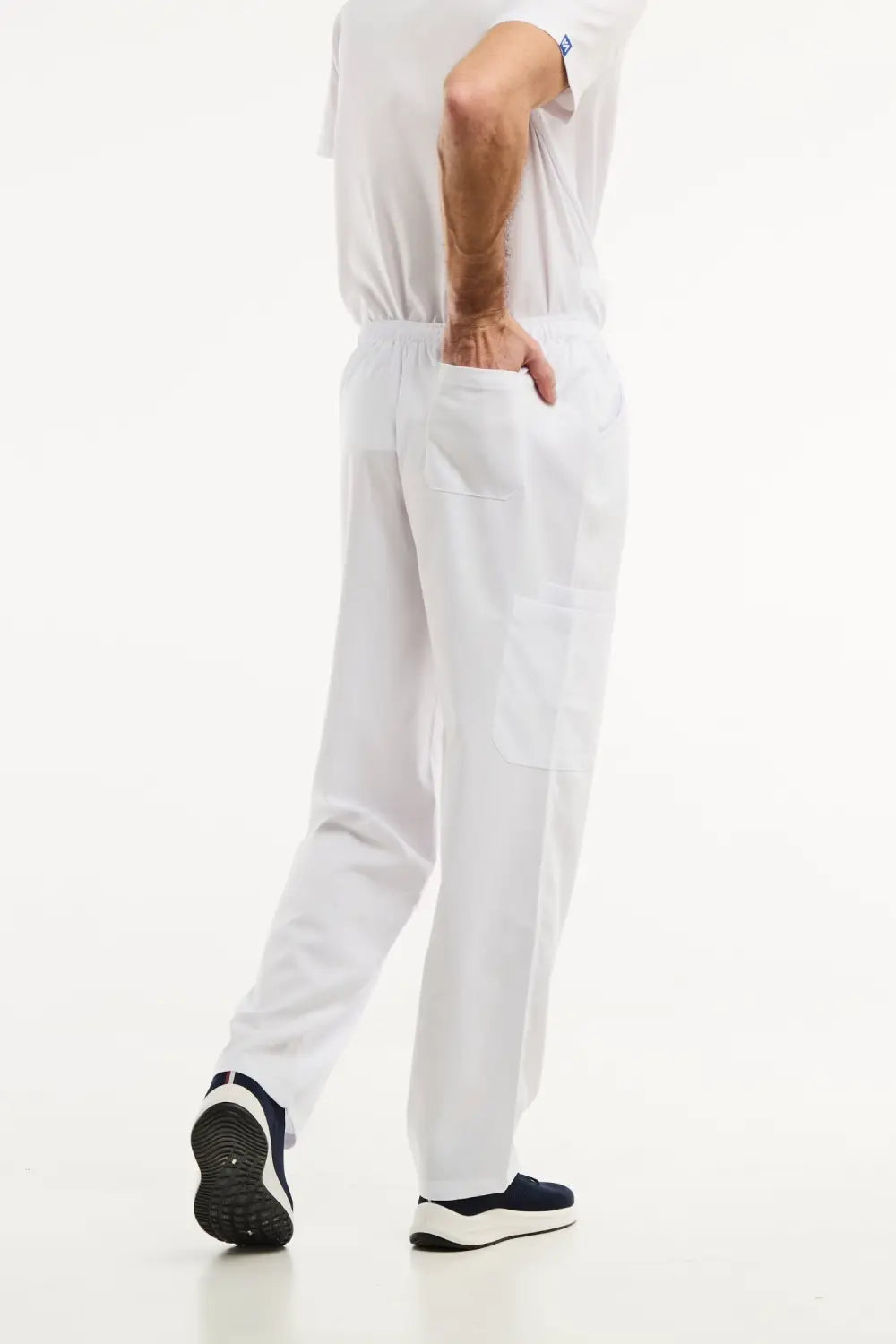 Pantalon médical blanc LUCA, ensemble médical homme, classique avec tunique col