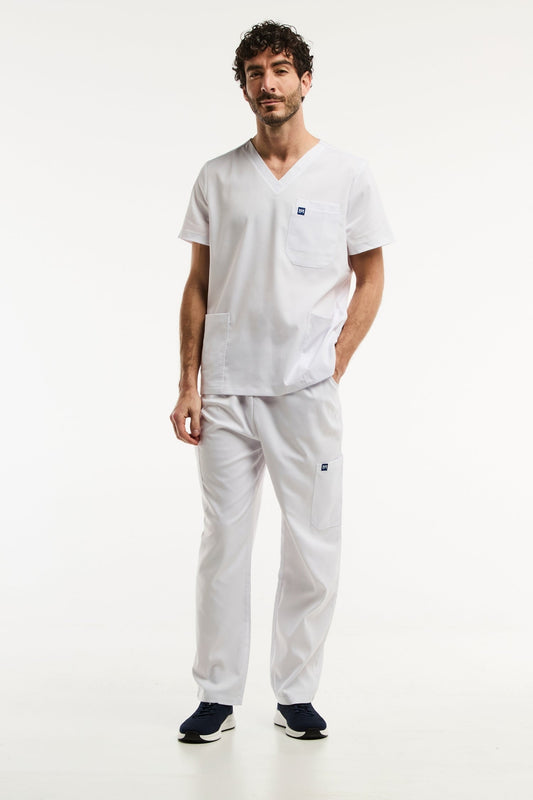 Ensemble médical LUCA homme blanc avec pantalon classique et tunique col