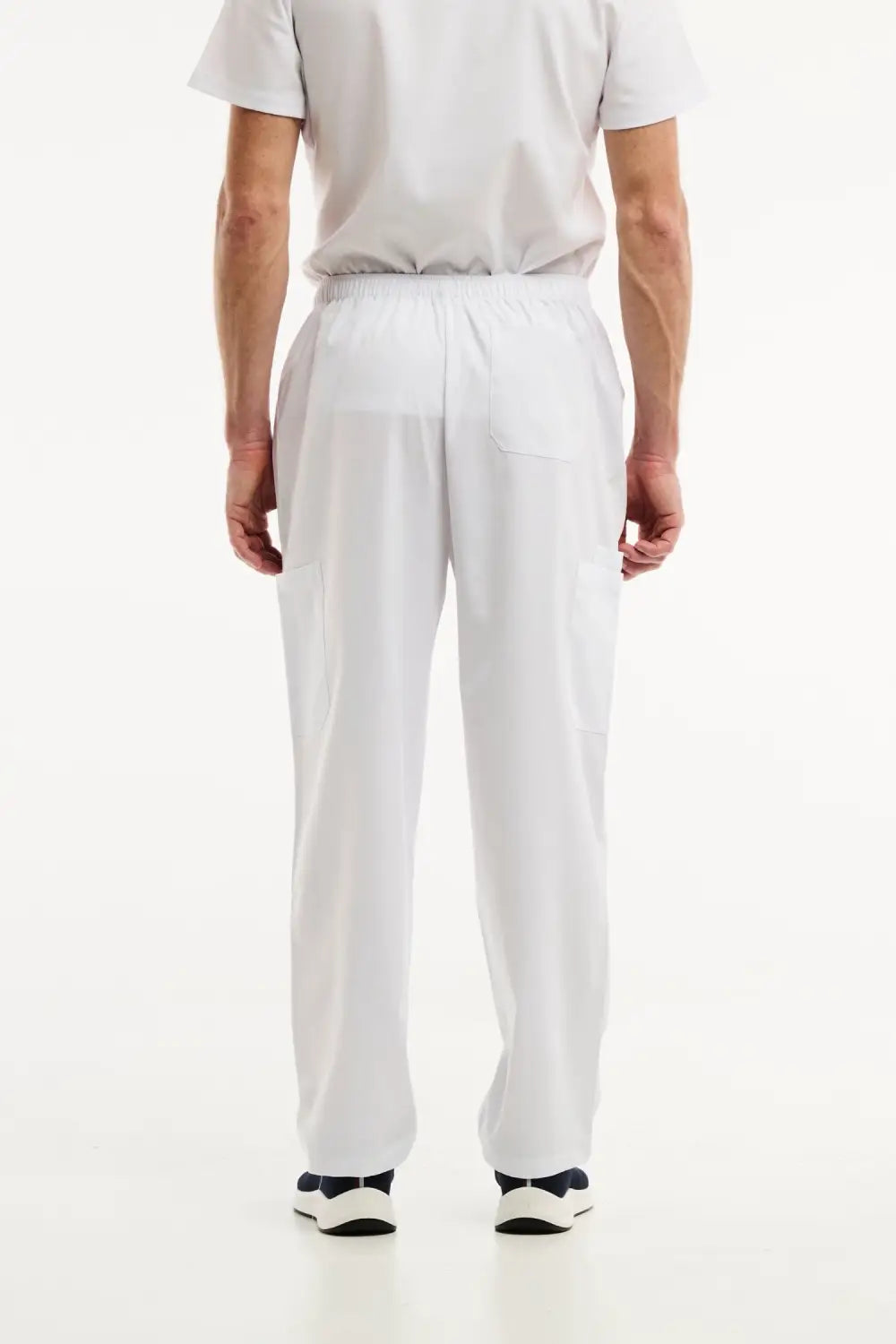 Pantalon classique blanc à taille élastique pour homme, idéal pour l’ensemble médical