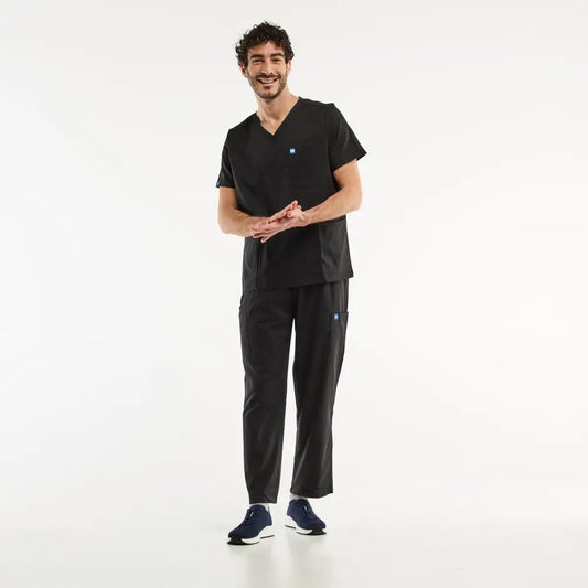 Ensemble médical LUCA en noir, tunique col répondant aux exigences des professionnels